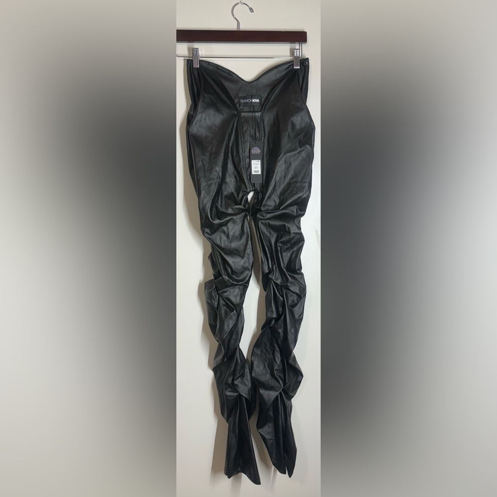 Fashion Nova Rock The Night Faux Leather Stacked Pant - Picture 3 of 5